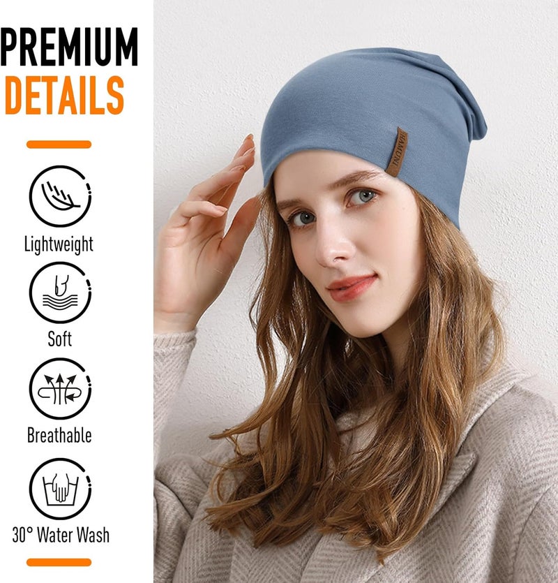 HAMUNI Slouchy Beanie for Women Cotton Beanies Hats Men Lightweight Soft Chemo Headwear Warm Skull Cap for All Seasons - Image 2